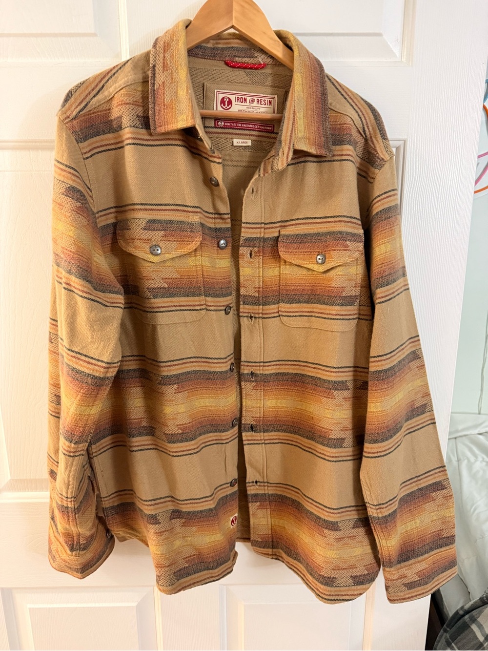 Iron & Resin Men's Tan and Brown Striped Button-Front Shirt